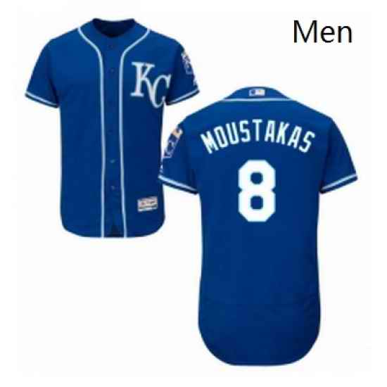 Mens Majestic Kansas City Royals 8 Mike Moustakas Royal Blue Alternate Flex Base Authentic Collection MLB Jersey